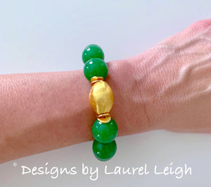 Chunky Green & Gold Gemstone Statement Bracelet - Ginger jar