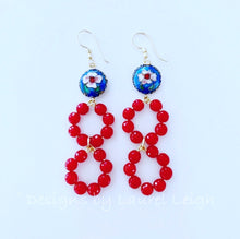 Load image into Gallery viewer, Gemstone Beaded Drop Hoops - Red &amp; Royal Cloisonné - Ginger jar