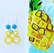 Load image into Gallery viewer, Turquoise &amp; Yellow Gemstone Hoop Earrings - Ginger jar