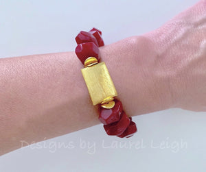 Chunky Ruby Red & Gold Gemstone Nugget Statement Bracelet - Ginger jar
