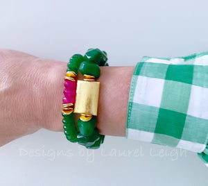 Green & Pink Gemstone Statement Bracelet - 2 Options - Ginger jar
