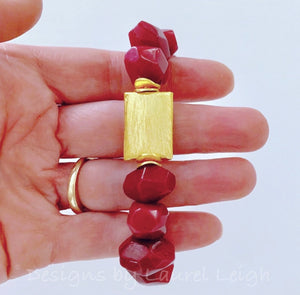 Chunky Ruby Red & Gold Gemstone Nugget Statement Bracelet - Ginger jar