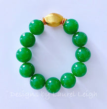 Load image into Gallery viewer, Chunky Green &amp; Gold Gemstone Statement Bracelet - Ginger jar