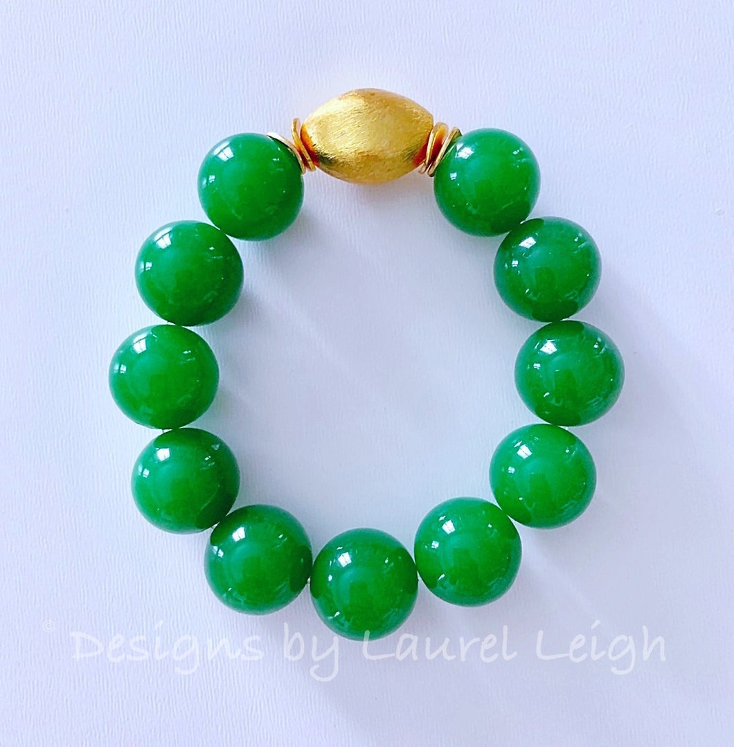 Chunky Green & Gold Gemstone Statement Bracelet - Ginger jar