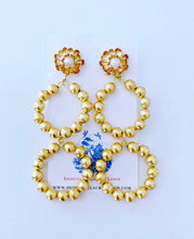 Load image into Gallery viewer, Gold Floral and Pearl Beaded Drop Hoops - Two Styles - Ginger jar