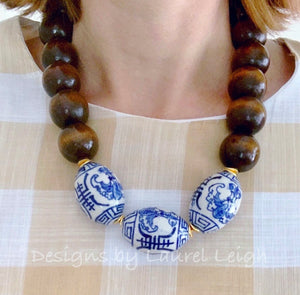 Chunky Short Chinoiserie Beaded Statement Necklace - Brown - 2 Options - Ginger jar