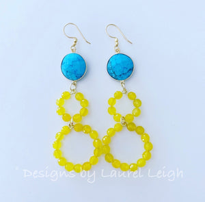 Turquoise & Yellow Gemstone Hoop Earrings - Ginger jar