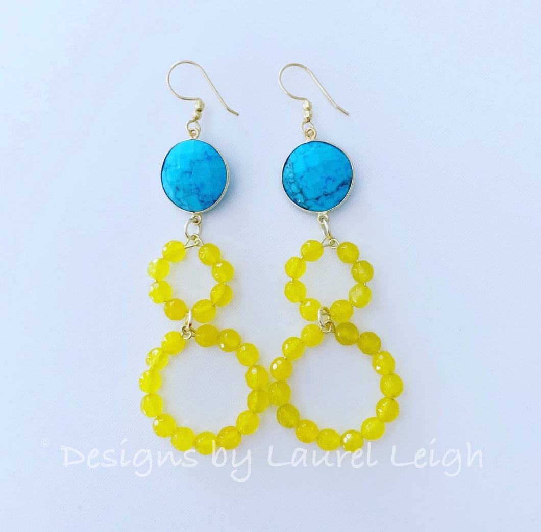 Turquoise & Yellow Gemstone Hoop Earrings - Ginger jar